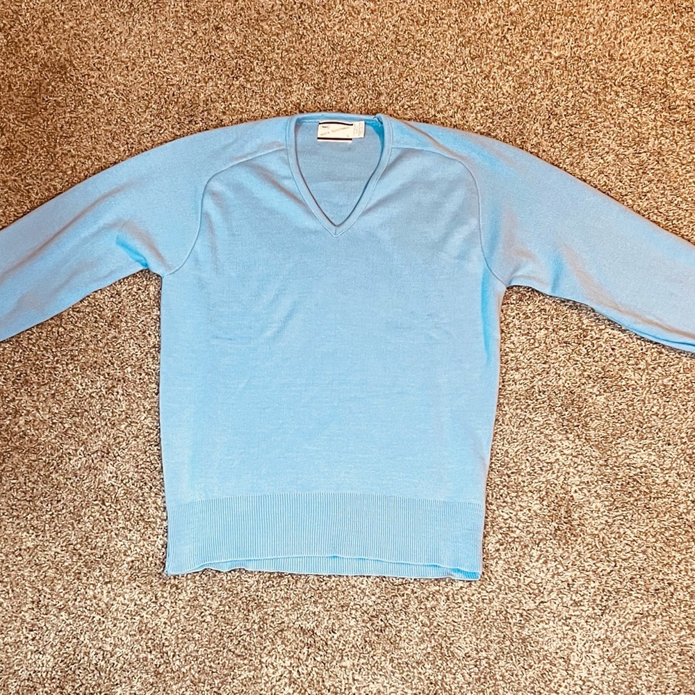 Men’s Large Blue 70's Vintage Sears Sportswear V-Neck Acrylic Knit Sweatshirt